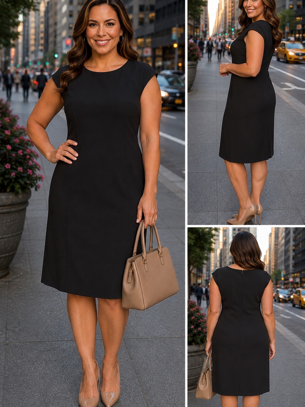 Jones Studio Black Cap-Sleeve Shift Dress